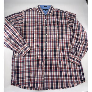 Tommy Hilfiger Shirt Mens Size Extra Large 17 34-35 Red Blue Plaid Dressy Career